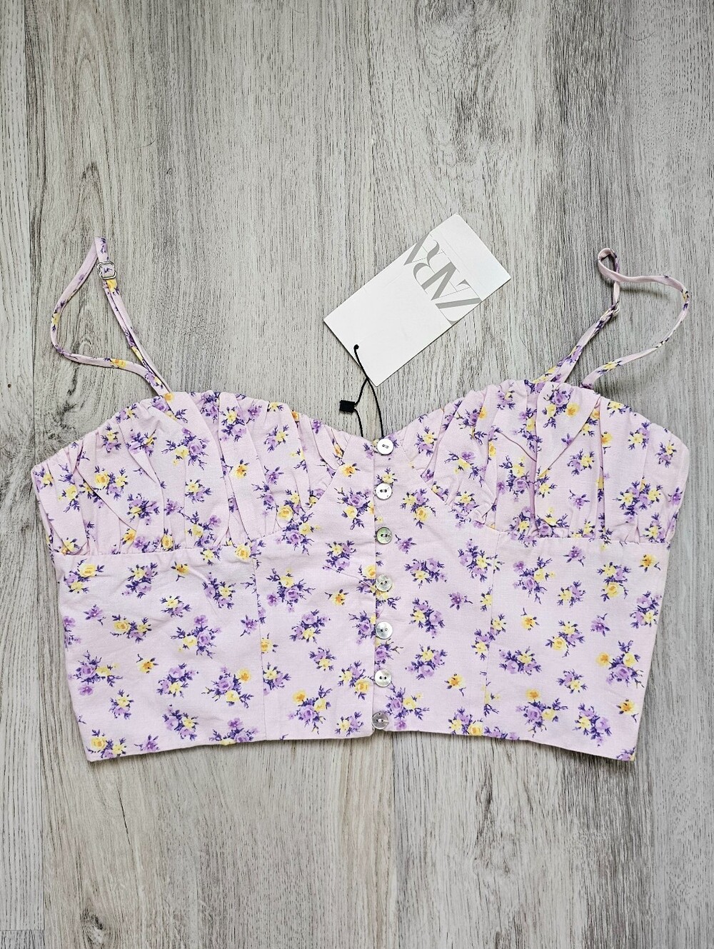 New Zara Microfloral Corset Crop Top
